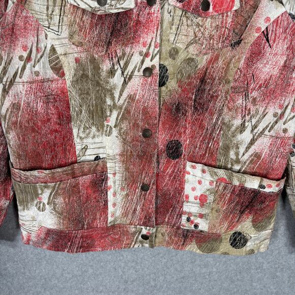 Keren Hart Jacket Medium Coral Gold Painted Artsy Abstract Maximum Boho Granny - Picture 3 of 9